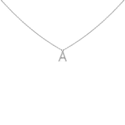10K White Gold Diamond Accent "A" Block Initial Pendant Necklace
