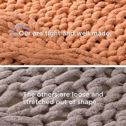 Chunky Knit Blanket Throw - 100% Hand Knitted Chunky Throw Blanket for Couch, Thick and Warm Blanket for Winter, Dark Grey, 50x60 Inches