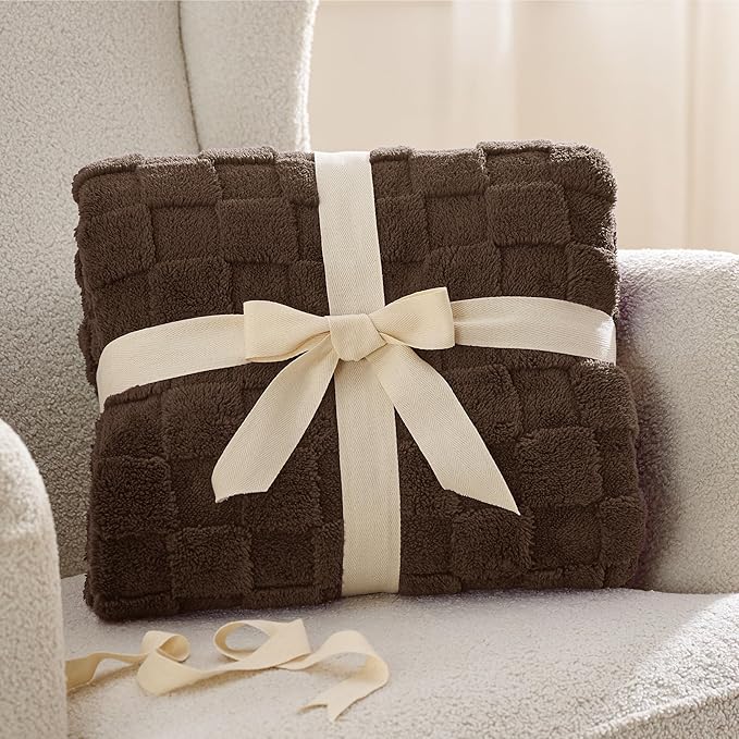 Bedsure GentleSoft Fall Throw Blanket for Couch Dark Brown - Checkered Fleece Blankets Gifts for Women Men Girls, Cute Soft Cozy Throw for Bedroom Home Decor Gifts, 50x60 Inches