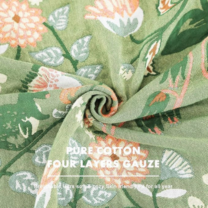 MSGKV Cotton Bed Blanket for Couch and Sofa Blankets for Living Room Bedroom Reversable Florals and Animals Throw 80"x90" Breathable Cozy Boho Blankets
