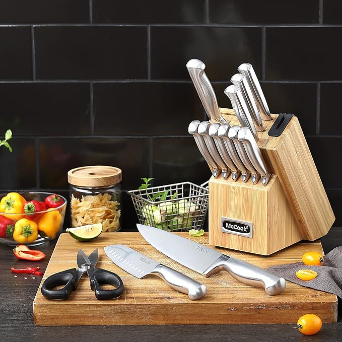 McCook® Knife Sets,German Stainless Steel Knife Block Sets with Built-in Sharpener