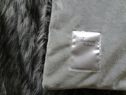 Exotic Siberian Husky Faux Faur Throw Blanket - Gray White Black Husky Fur - Gray Faux Fur Throw Blanket - Luxury Soft Faux Fur, Made in US, 16411