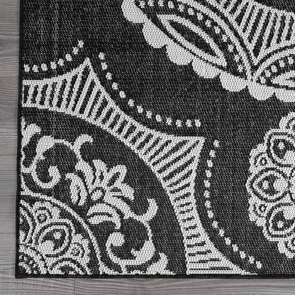 Medallion Outdoor Rug 5x7 Washable Outside Carpet for Indoor Patio Porch Waterproof Easy Cleaning Non Shedding Area Rugs Black 5 x 7