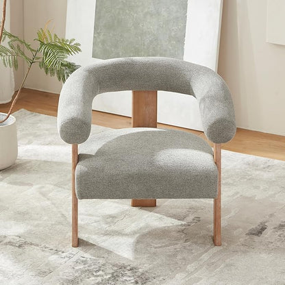 VKNOW Accent Chair Living Room Chair Set of 2, Modern Upholstered Armchair with Solid Wood Legs, Comfy Barrel Arm Chairs for Living Room Bedroom, Light Grey