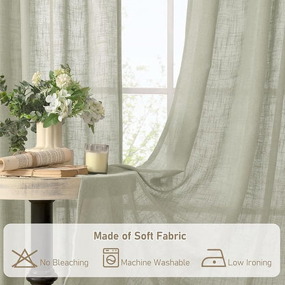 LAMIT Sage Grey Linen Curtains 45 inches Long for Bedroom, Soft Linen Textured Light Filtering Semi Sheer Panels with Bronze Grommet for Living Room, 2 Panels Set, 52 x 45 Inch