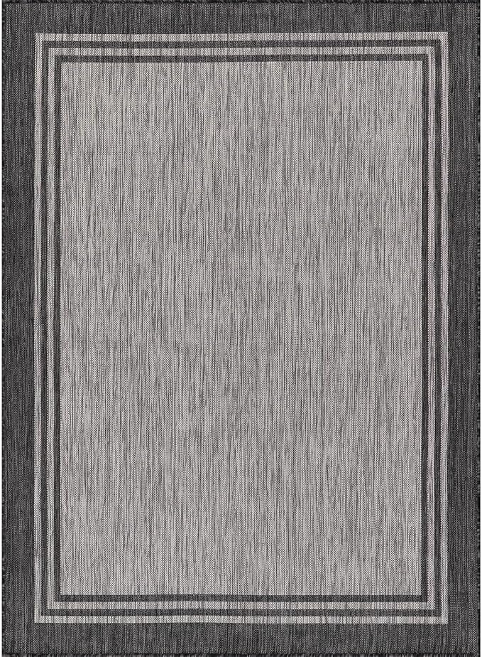 Bordered Outdoor Rug 10x14 Washable Outside Carpet for Indoor Patio Porch Waterproof Easy Cleaning Non Shedding Area Rugs Dark Gray 10 x 14