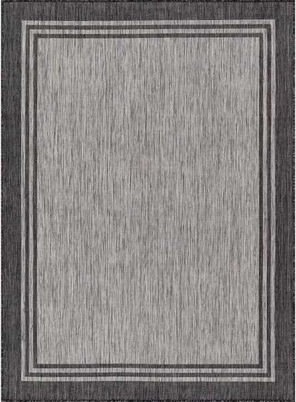 Bordered Outdoor Rug 10x14 Washable Outside Carpet for Indoor Patio Porch Waterproof Easy Cleaning Non Shedding Area Rugs Dark Gray 10 x 14