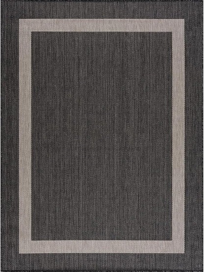 CAMILSON Outdoor Rug 8x10,Modern Outside Rugs for Patios Porches Waterproof Durable Washable Non-Shedding, Easy-to-Clean Indoor Outdoor Area Carpet (8 x 10, Bordered - Dark Gray/Light Gray)