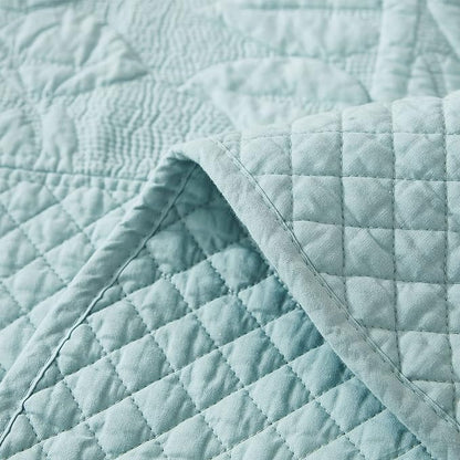 MarCielo 3-Piece 100% Cotton Oversized Bedspread Lightweight Quilt Coverlet Embroidery Farmhouse Bedding Set T0 (Aruba Blue, Oversized Queen (100"x106"))