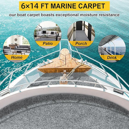 Marine Carpet,6 FT x 14 FT Smoke Gray Indoor Outdoor Carpet 0.2" Thick Boat Carpet with Water-Proof TPE Backing, Non-Slide Outdoor Marine Carpet Roll for Home, Patio, Porch, Deck