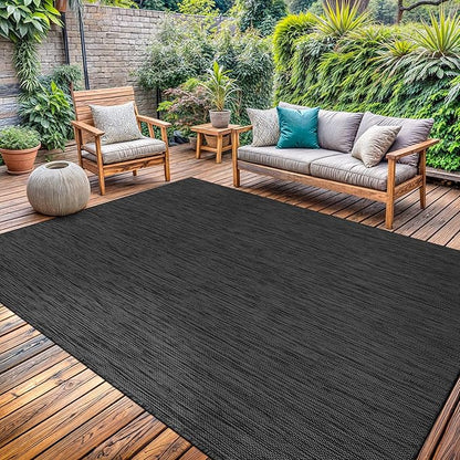 Washable Indoor Outdoor Rug 9x12 Weather Resistant Area Rugs Modern Solid for Porch Deck Balcony Backyard Patio Outside Carpet (9 X 12 Dark Grey)