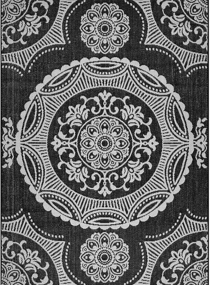 Medallion Outdoor Rug 6x9 Washable Outside Carpet for Indoor Patio Porch Waterproof Easy Cleaning Non Shedding Area Rugs Black 6 x 9