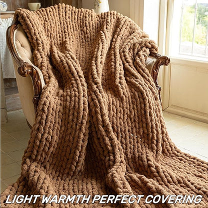 Chunky Knit Blanket - Luxury Soft Cozy 60 * 80 Throw Blanket,100% Woven Blanket Rope Knot Throw Blanket for Couch, Sofa, Home Decor, Gift - Machine Washable（Brown）
