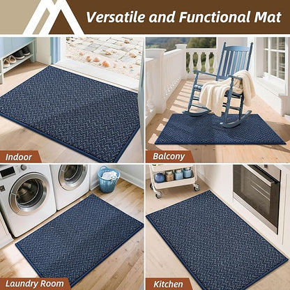 COSY HOMEER-Door-Mat 20" x 32" Non Slip Absorbent Entryway Rugs Dirt Trapper Doormats Washable Entrance Mats Low Pile Welcome Floor Mat for Front Back Door and Entry Mats,Navy Blue