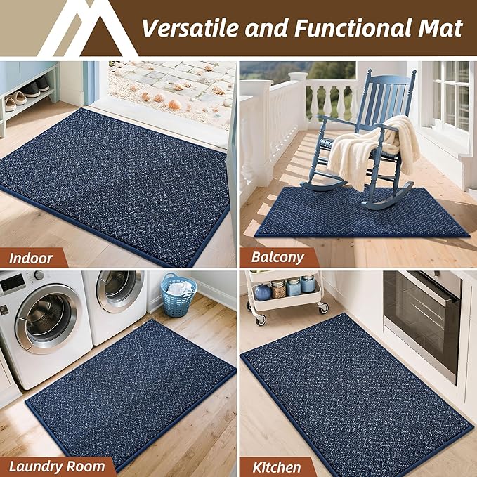 COSY HOMEER-Door-Mat 36"x60" Non Slip Absorbent Entryway Rugs Dirt Trapper Doormats Washable Entrance Mats Low Pile Welcome Floor Mat for Front Back Door and Entry Mats,Navy Blue