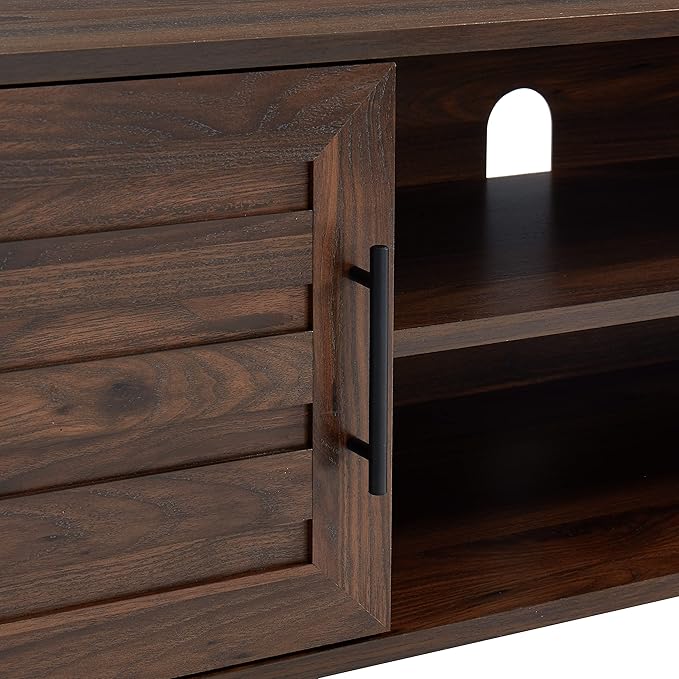 Mid Century Wooden TV Stand Entertainment Console with Open Shelving and 2 Cabinets for Televisions up to 65 Inches(Dark Walnut)
