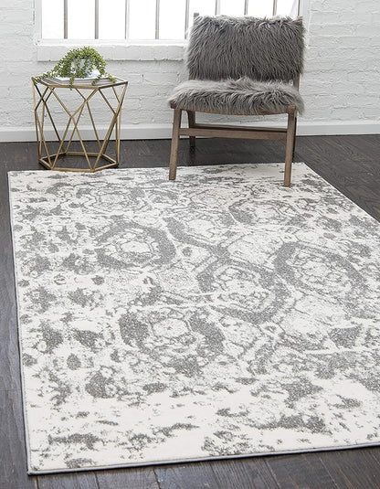 Unique Loom Rosso Collection Vintage, Geometric, Bohemian, Traditional, Distressed, Southwestern Area Rug, Rectangular 9' 0" x 12' 0", Light Gray/Ivory