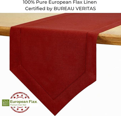 D'Moksha Homes Red Linen Table Runner 60 Inches Long - 100% Pure Linen Diamond Table Runner 14 x 60 Inch for Dining, Fall and Halloween - Machine Washable