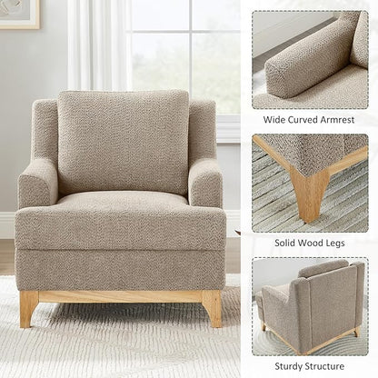 Oversized Accent Chair, Modern Boucle Armchair with Wood Legs, Modern Reading Chair with Thick Cushion, Comfy Chairs for Living Rooms, Bedrooms, Reading nooks and Apartments