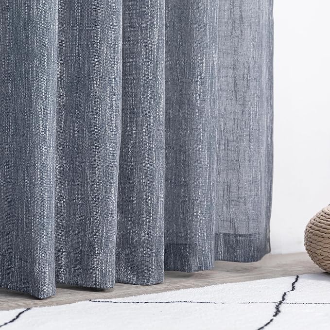 MYSKY HOME Semi Sheer Curtains 84 Inch Length, Living Room Curtains & Drapes Boho Sheer Light Filtering for Sliding Glass Door Windows Soft Elegant Rod Pocket, 50" x 84", Dusty Blue, 2 Panels