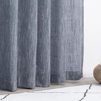 MYSKY HOME Semi Sheer Curtains 84 Inch Length, Living Room Curtains & Drapes Boho Sheer Light Filtering for Sliding Glass Door Windows Soft Elegant Rod Pocket, 50" x 84", Dusty Blue, 2 Panels