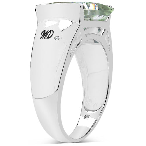 5.71 Carat Genuine Green Amethyst & White Diamond .925 Sterling Silver Ring