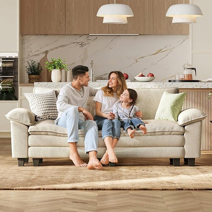 LINSY HOME Sectional Loveseat Sofa - 90'' Oversized Corduroy Cloud Couch Soft Modern Comfy Green Loveseat Couch Deep Seat Couches for Living Room Bedroom Apartment Office, Beige