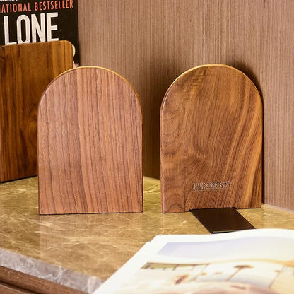 Large Bookend Hold Heavy Books- 7x4x5in 3 Pack Wood Bookends for Heavy Books Heavy Duty Walnut Book Ends for Men Wood Bookends for Office Desk Non-Skid