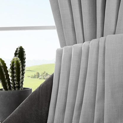 Joydeco Linen Curtains for Living Room,Light Filtering Rod Pocket Back Tab Semi Sheer Drapes Window Long Curtains 120 inches Long Ebony Grey