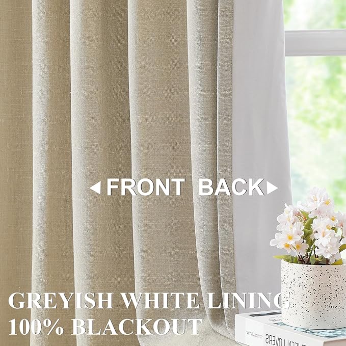 Vision Home Sand Pinch Pleated Full Blackout Curtains Linen Blended Room Darkening Window Curtains 84 inch for Living Room Bedroom Thermal Insulated Pinch Pleat Drapes with Hooks 2 Panel 40" Wx84 L