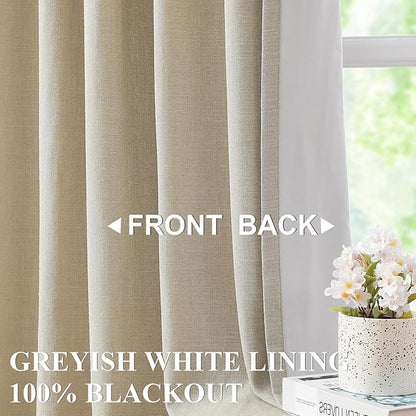 Vision Home Sand Pinch Pleated Full Blackout Curtains Linen Blended Room Darkening Window Curtains 112 inch for Living Room Bedroom Thermal Insulated Pinch Pleat Drapes with Hooks 40" Wx112 Lx2