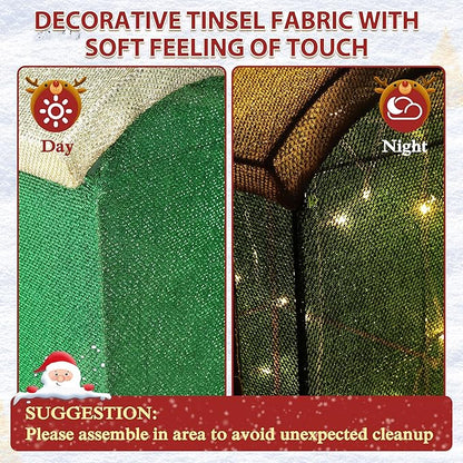 5FT Light-Up Christmas Train Decor with 170 LED Lights, 3D Pre-Lit Train Set with Gift Box and Christmas Tree for Xmas Decoration, Freestanding Glittered Holiday Display for Outdoor, Indoor