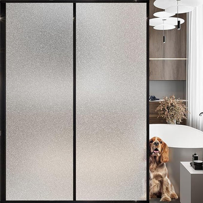 Frosted Glass Window Privacy Film Decorative, Bathroom Privacy Film for Glass Windows Cover, Static Cling, Removable, Reusable, Anti-UV, Anti-Glare, Heat Blocking,(Flash Point Pure, 45.2×157.4Inch)