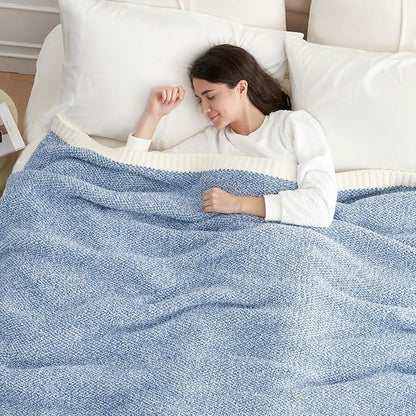 Snuggle Sac Queen Size Bed Blanket Heather Blue, Reversible Super Soft Microfiber Blankets Warm Cozy Knit Fuzzy Plush Bed Blankets, Blue, Queen 90x90