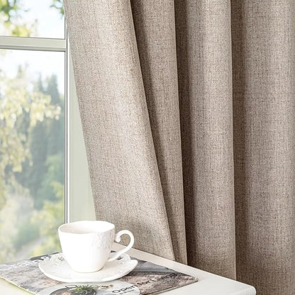 Linen Curtains 108 Inches Long 2 Panels Set, 100% Blackout Curtains Textured Thermal Insulated, Grommet Light Blocking Drapes for Living Room Bedroom Luxury Decor(52W × 108L inch, Linen)