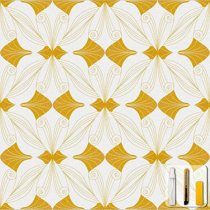 Window Privacy Film Stained Glass Decorative Static Clings Frosted Window Tint for Home Room Decor Bathroom Door Car Stickers with Glittering Effect, Removable(Golden Geometry)