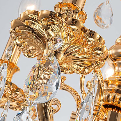 French K9 Crystal Maria Theresa Chandeliers, Luxury Vintage Pendant Light Fixture for Dining Room, Living Room, D17.7*H25~72 inch (Adjustable), Clear Crystal & Brass Finish Frame