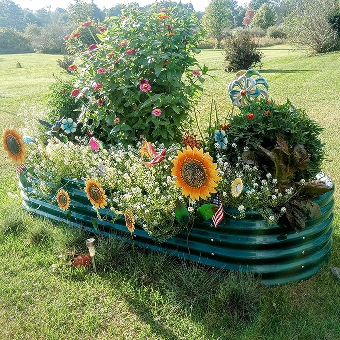 1 Pack 8x3x1.5FT Galvanized Raised Garden Bed Kit Oval Metal Ground Planter Box Outdoor Bottomless Planter Raised Beds for Vegetables Flowers Herbs Fruits, Green