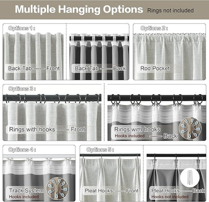 RAIN CITY Natural Blackout Curtains 96 Inch Long 2 Panels Set,Back Tab/Rod Pocket/Pleated Look with Hooks,Linen Blend Textured Rustic Farmhouse Heat Insulated Summer Drapes for Living Room 50W x 96L
