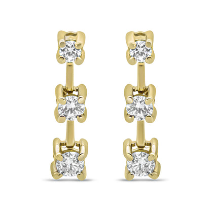 14K Yellow Gold 1/2 Cttw Round Diamond 3 Stone Graduated Linear Drop Past, Present and Future Stud Earrings (H-I Color, SI1-SI2 Clarity)
