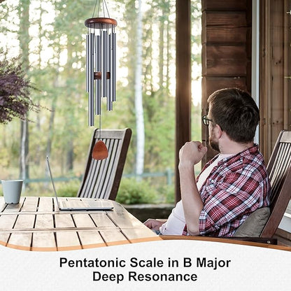 Large Aluminium Wind Chimes 37 Inches to Create a Zen Atmosphere Suitable for Outdoor, Garden, Patio Decoration. Classic Wind Chimes with Wind Catcher Suitable as A Gift for Unisex(Blue Grey)
