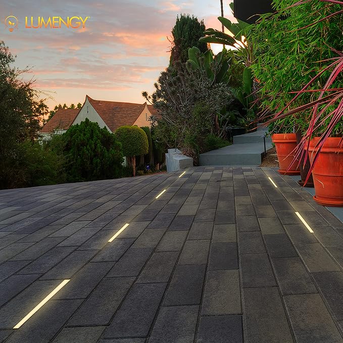 LUMENGY Paver Light Slim 0.5x16 Inch Glare-Free 2700K Warm White, Steel Brick Lighting for Pavers, Walls, Driveway & Pathway Borders, Waterproof IP67, 12V AC/DC Drive-Over Rated