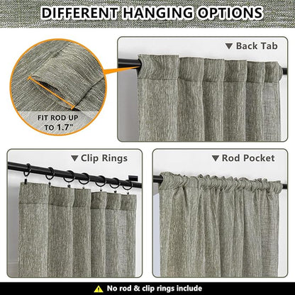 MYSKY HOME 95 Inch Curtains Farmhouse Light Filtering Privacy Curtain Drapes for Patio Door Living Room, Linen Look Texture Fabric Bohemian Draperies Soft Touch, 50x95, Olive Green, 2 Panels