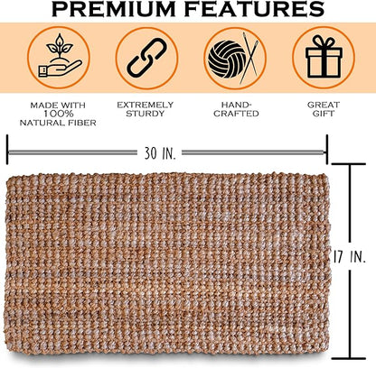Jute Doormat 30x17 Inch, Jute Entryway Rug, Braided Doormat, Natural Woven Welcome Mat