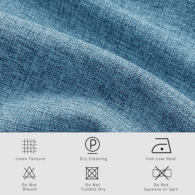 Macochico Pinch Pleated Blackout Curtains 102 Inches Long 100% Light Blocking Blue Linen Drapes for Bedroom Living Room Farmhouse Shabby Chic Burlap Curtains with Tieback 72”Wx102”L 1 Panel