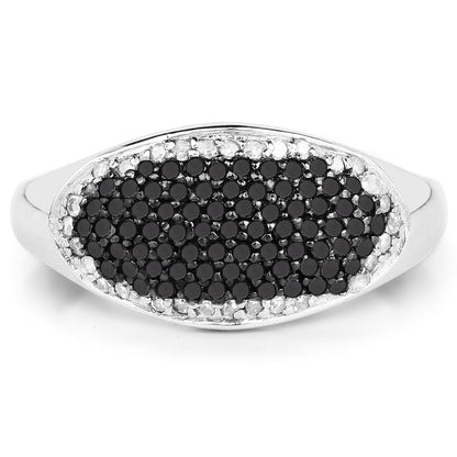 0.46 Carat Genuine Black Diamond and White Diamond .925 Sterling Silver Ring