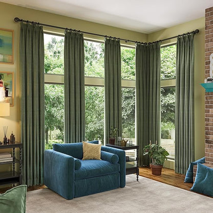 RAIN CITY Dark Olive Green Blackout Curtains 96 Inch Long with Hooks 2 Panels Set, Back Tab Drapes with Grey Backing for Track System, Modern Window Curtains for Bedroom- Loden/Olive Forest 50x96