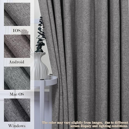 100" W x 96" L Faux Linen Room Divider Curtains, Full Blackout Pinch Pleated Drapes for Traverse Rod, Bedroom Divider Privacy Drapery with Hooks for Ceiling Track, 1 Panel, Gray