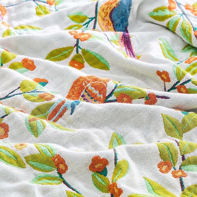 Boho Throw Blanket for Bed, 100% Cotton Soft Rustic Quilt Fall Blanket, 90"x98" Floral Printed Farmhouse Decor Bed Blankets, All Season Rustic Reversible Bohemian Throw Quilt