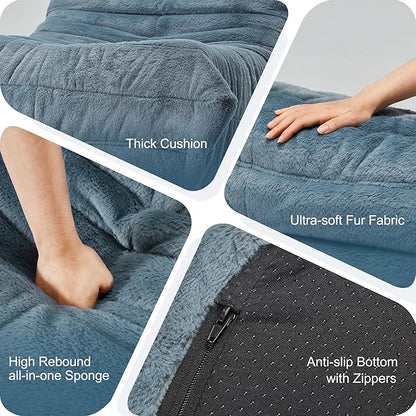 Bean Bag Chairs for Adults Giant Bean Bag Chair Memory Foam BeanBag Chair Big Bean Bag Sofa with Filler Faux Fur Fireside Beanbags Lazy Sofa for Living Room Bedroom Dorm Office (Bluegrey Plush)